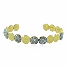 Bracelet Manchette Naturel Diamant Pavé 925 Argent Sterling Empillable Ouvert