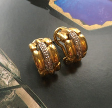 French Vintage Retro 18k Yellow White Gold diamond earrings