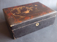 ANCIEN COFFRET BOITE BIJOUX PEINTURE OISEAU SUR BOIS LAQUE CHINE CHINA JAPON BOX