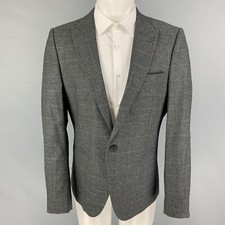 THE KOOPLES Taille 40 Gris Foncé Glenplaid Laine Pic Revers Manteau Sport