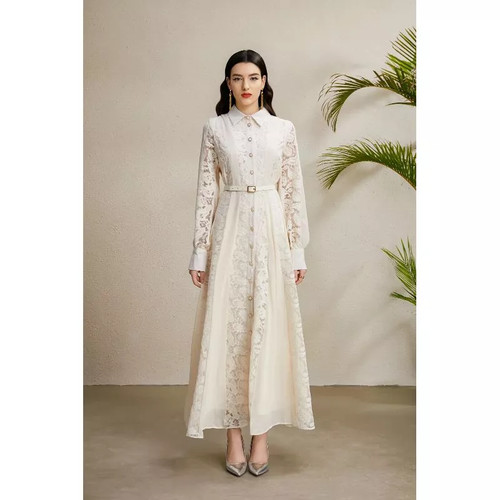 Robe longue abricot - robe, en
