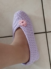 chaussons Lilas femme "fait main" au crochet, pointure 39/40