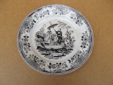 Creil et Montereau Louis Lebeuf assiette parlante LA PROMENADE en Faience N- 6