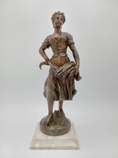 Statue en Régule sur Socle en Marbre – Femme Paysanne - Vintage - 32,5cm