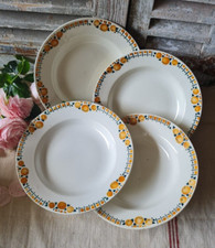 4 ANCIENNES ASSIETTES CREUSES CERANORD ST AMAND COTENTIN DECOR ORANGE