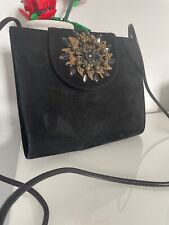 Sac bandoulière noir en cuir retourné avec  perles BRACCIALINI Vintage 1980's