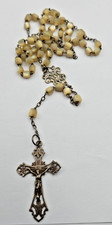 XIX SIECLE CHAPELET 59  PERLES NACRE  AVEC CROIX CRUCIFIX   EN ARGENT