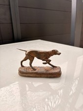 Ancien Sculpture Statue Figurine Bronze Pierre Chenet Chien Chasse Affût