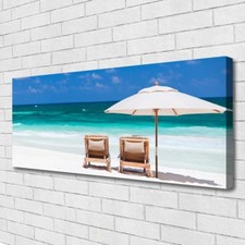 Impression sur toile Image tableaux 125x50 Paysage Plage Chaises