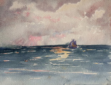 Ancien dessin original Ciel  marine  Orientaliste Mattéo Brondy 1900 Maroc rare