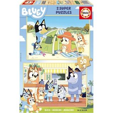 Puzzle - Bluey - Enfant dès 5 ans - 2 x 50 pièces - Pièces en bois - 26x18cm - E
