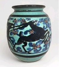 PAUL JACQUET   VASE ART DECO EN TERRE CUITE VERNISSEE DECOR GAZELLES