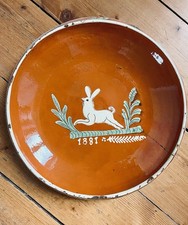 RARE Plat poterie Vernissée de Savoie ( Marnaz ? ) Ancien XIXeme Lièvre Chasse