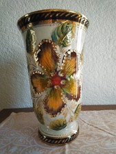 Hubert Bequet - Quaregnon Belgique - Vase  - GRANDE FLEUR dorures - VINTAGE