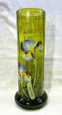 LEGRAS ENAMELLED GLASS VASE EMAILLE FLEURS IRIS ART NOUVEAU JUGENDSTIL 19EME C