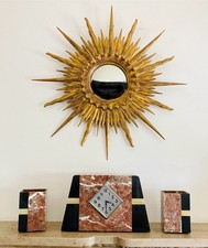 Garniture de cheminée Art Déco en marbre époque début XXe, pendule + cassolettes