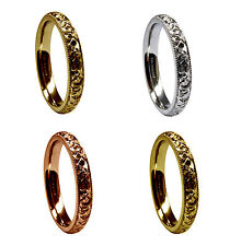 3mm 18ct Rouge Jaune Blanc or Main Gravé Escarpin Confort Mariage Anneaux GB Hm