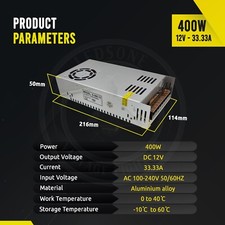 LED Driver Alimentation Transformateur 240V Dc -12V 33.33A 400W IP20 pour Bandes