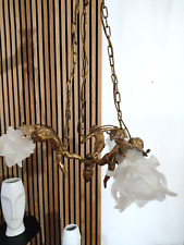 Ancien lustre Tulipe pate de verre Bronze doré Angelot