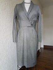 Christian Dior grey polka dots wool mid length pencil skirt dress collar 38 US6