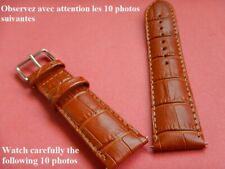 24 mm BRACELET DE MONTRE NOISETTE CUIR VERITABLE FACON ALLIGATOR COUSU TON / TON