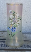 JOLI VASE ANCIEN VERRE ÉMAILLÉ ART NOUVEAU DÉCOR DE FLEURS 
