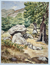SAINT PIERRE DE VENACO Corse AQUARELLE Dessin Paysage 1960