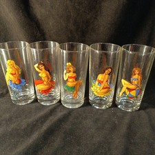 Suite De 5 Verres "Pin Up" Années 70