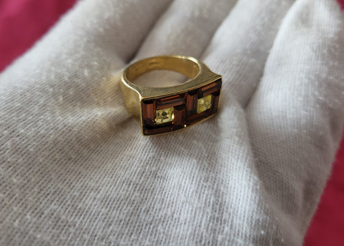 Bague plaque strass - bague, or