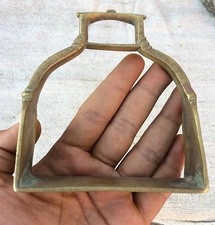 Vintage Ancien Primitive Main Sculpté Unique Laiton Cheval Étrier Riche Patine