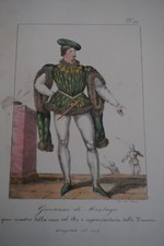 LITHO XIX COULEUR COSTUME FEMME MONTAGU MOYEN AGE CHARLES VI MODE 1820