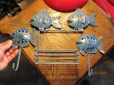 Crochet Porte Serviette & Bac à Savon Salle de Bain Poisson Fer Déco Bord de Mer