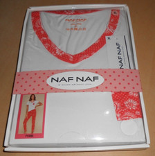 pyjama coton femme NAF NAF blanc/orange, taille M, L, XL, neuf en boîte