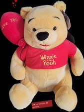 PELUCHE WINNIE L OURSON AVEC BALLON ROUGE "I LOVE YOU" DISNEY NICOTOY ETIQUETTE 
