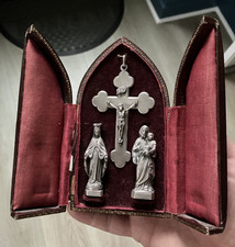 Ancien Coffret Reliquaire Voyage Croix Pectorale Saint Vierge XIX XXème Métal