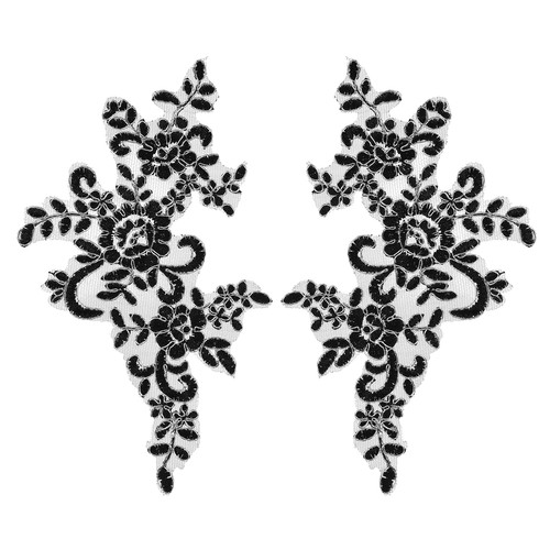2pcs black silver bone flower - black,