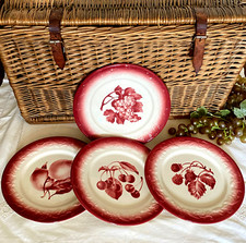 Lot de 4 Assiettes Dessert Barbotine Décor Fruits Bordeaux - Comptoir de Famille