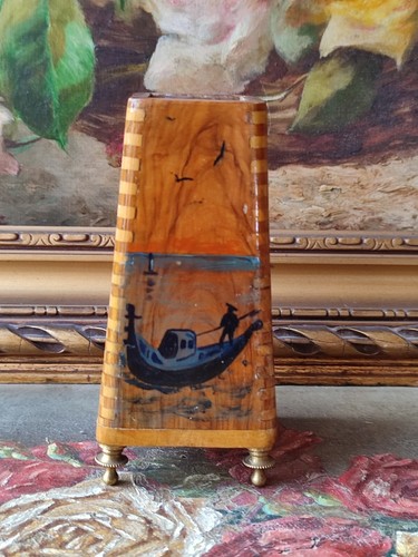 Ancien petit vase bois peint - vase,