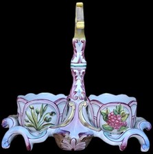 Ancien Serviteur Huilier Vinaigrier Faïence Saint St Clément 19e jardiniere 