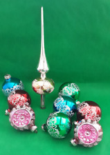 Lot Ancienne Boules Pleines et Creuses + Cimier en verre églomisé, mercurisé