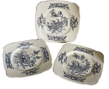 Lot de 3 Assiettes à Dessert Faïence Imprimé CLAIREFONTAINE XIXé Terre de Fer