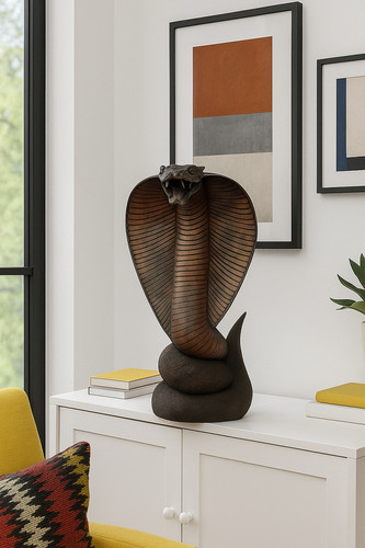 Statue cobra bois teck - cobra, en