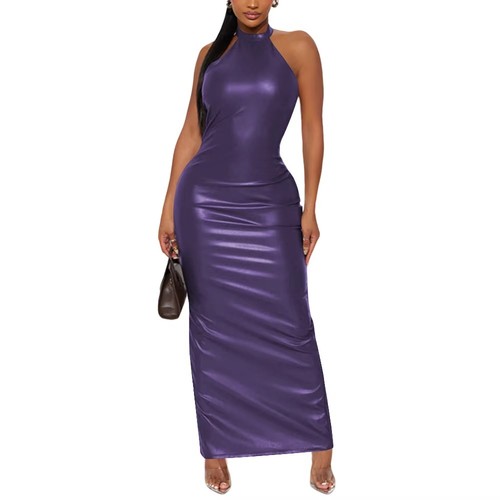 Faux leather halter maxi - halter,