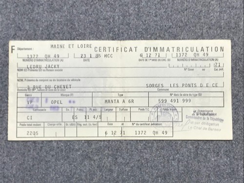 Carte grise ancienne - ,, opel