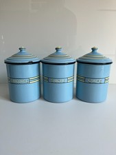 lot de 3 pots émaillés bleu pastel "chicorée" "café" "sucre"