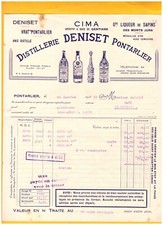 PONTARLIER (25) DISTILLERIE / ANIS ,LIQUEUR de SAPINS & CIMA "H. DENISET" 1939