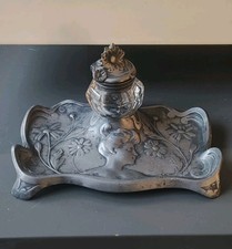 Encrier Art Nouveau En Étain