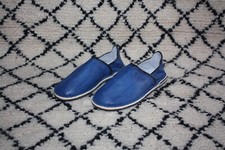 Babouches CUIR Bleu avec Talons - Fabrication Marocaine 100% FAIT MAIN - Unisexe