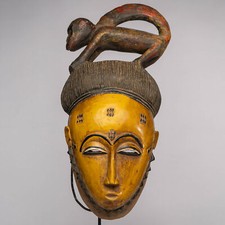 FR1029 MASQUE BAOULE AVEC SOCLE COTE D'IVOIRE AFRIQUE ART TRIBAL AFRICAIN