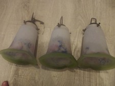 3 TULIPES PATE DE VERRE pincées avec griffes art déco lustre lampe décoration